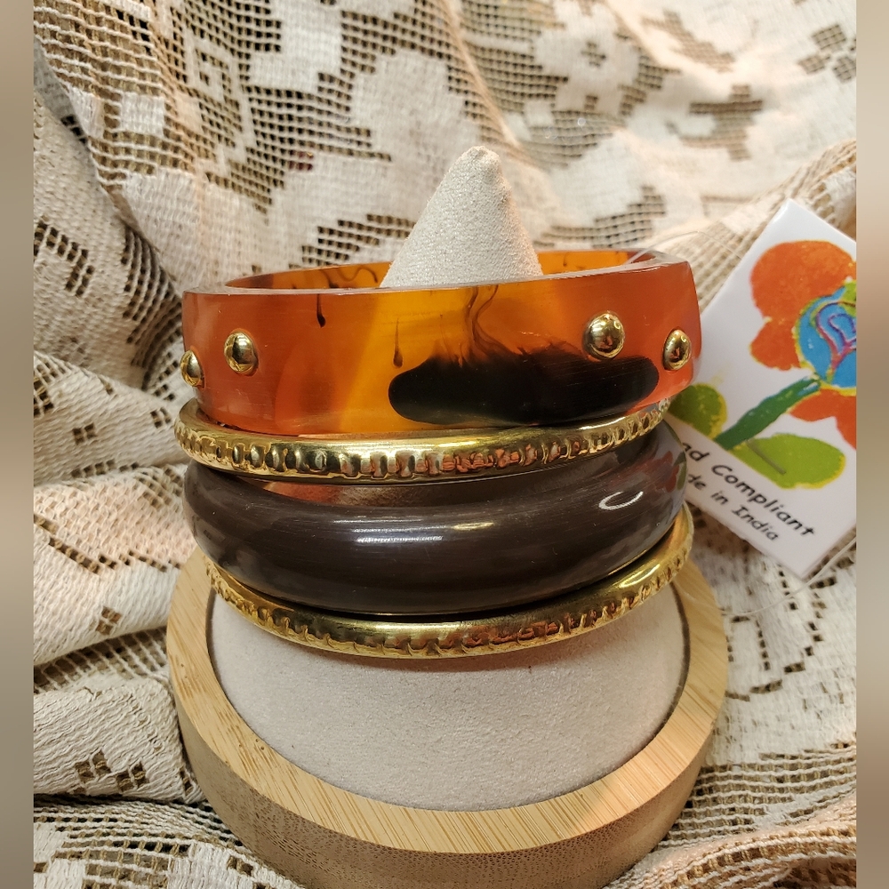 Tortoise Shell Modern Bangle Set By Antika India OSFM NWT